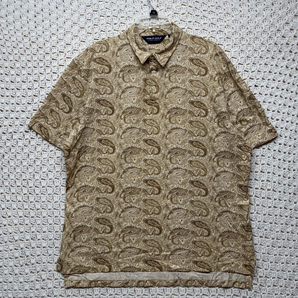 Vtg Polo Golf Ralph Lauren Shirt Mens XL Beige Paisley 100%Pima Cotton Y2K 90s